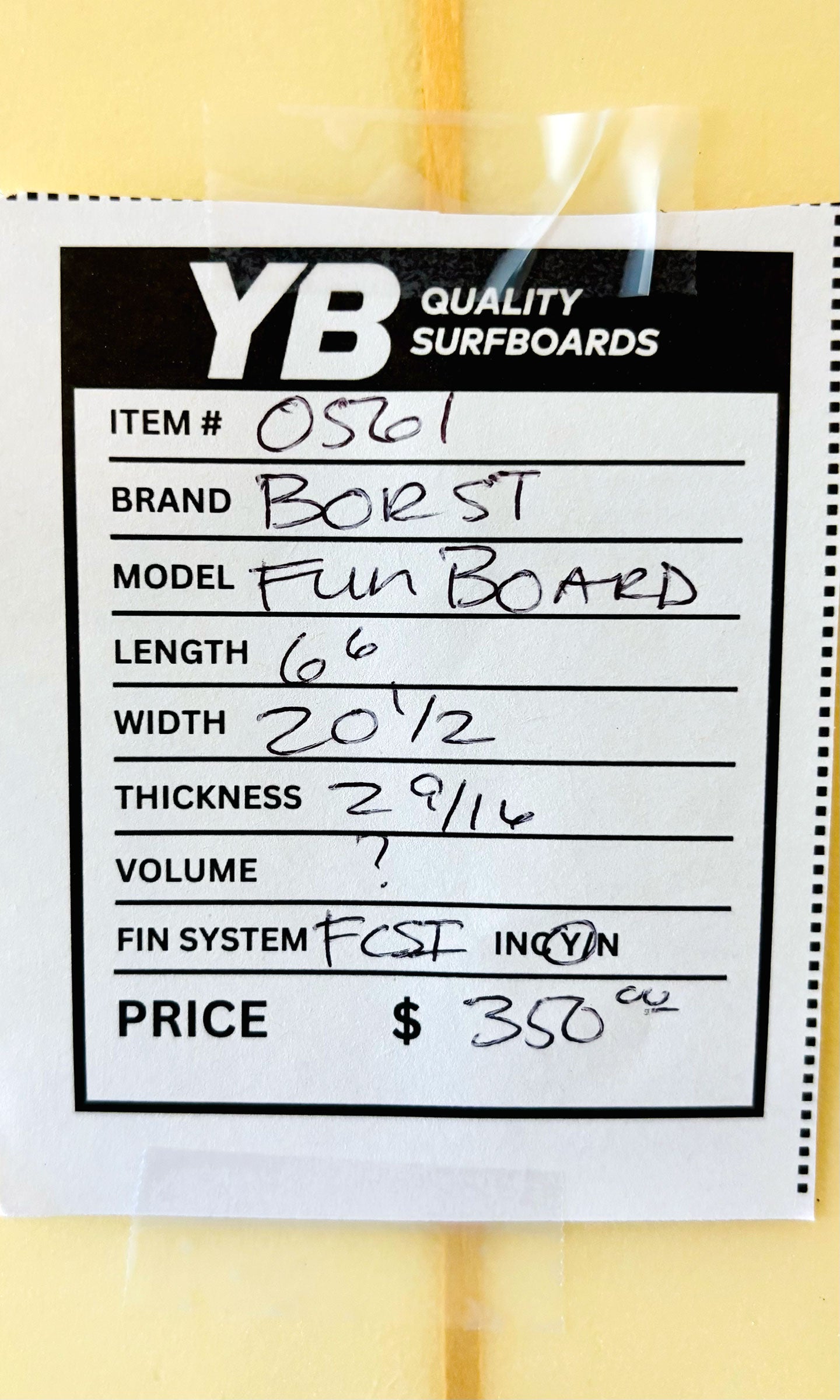 Borst 6'6" 38L Fun Board Surfboard.