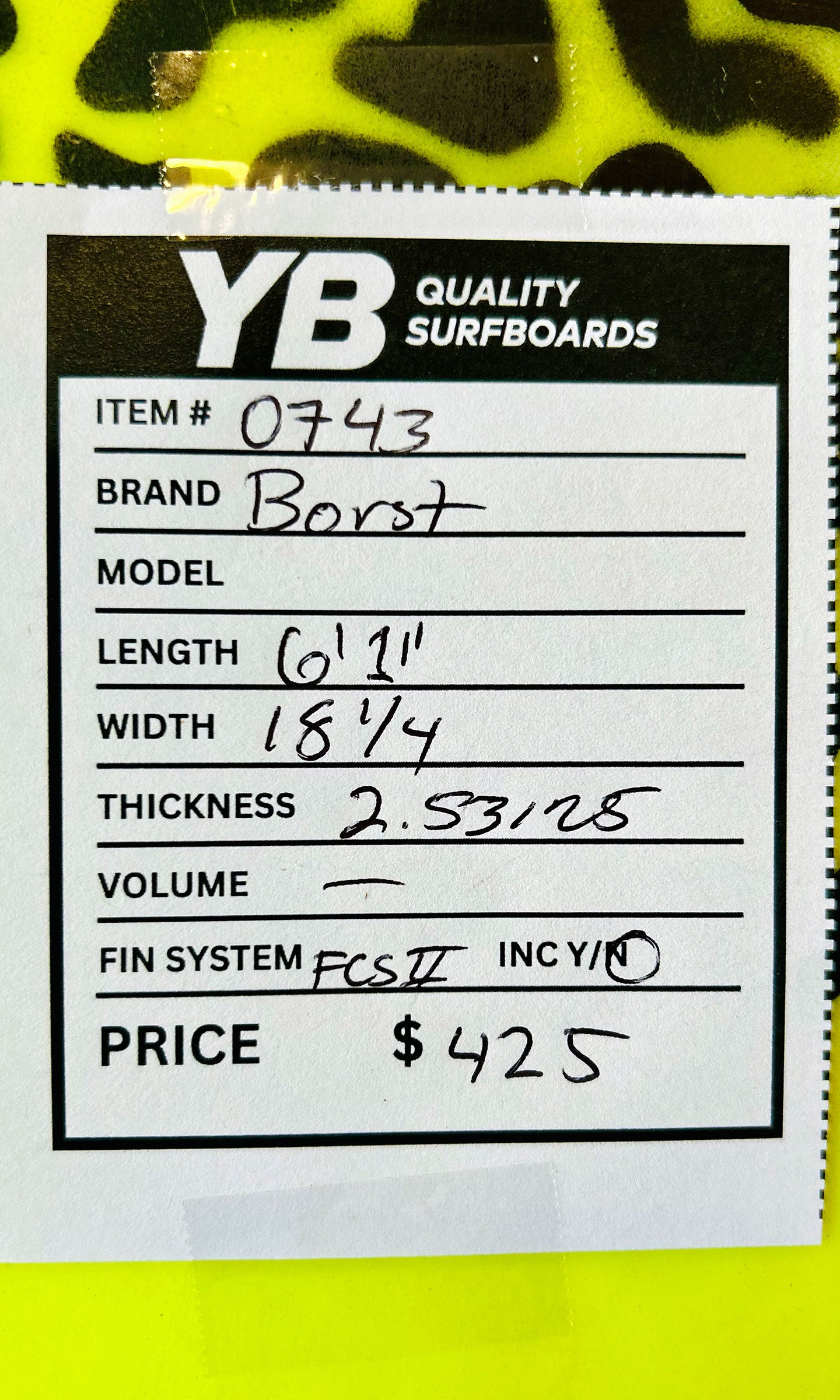 Borst 6'1" 29L Zombie Used Surfboard