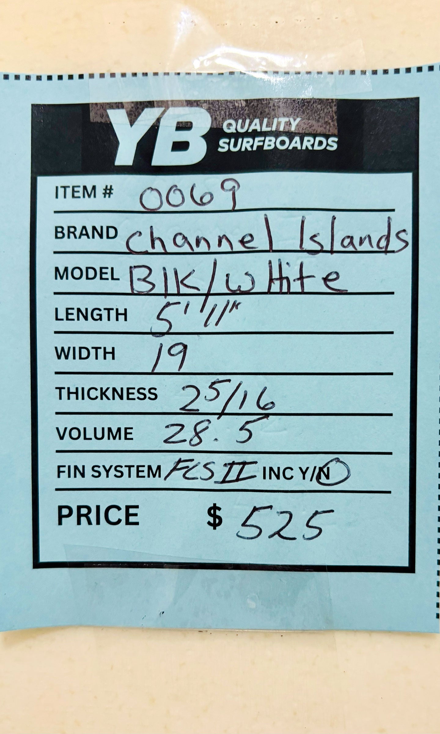 Channel Islands 5'11" 28.5L Black and White