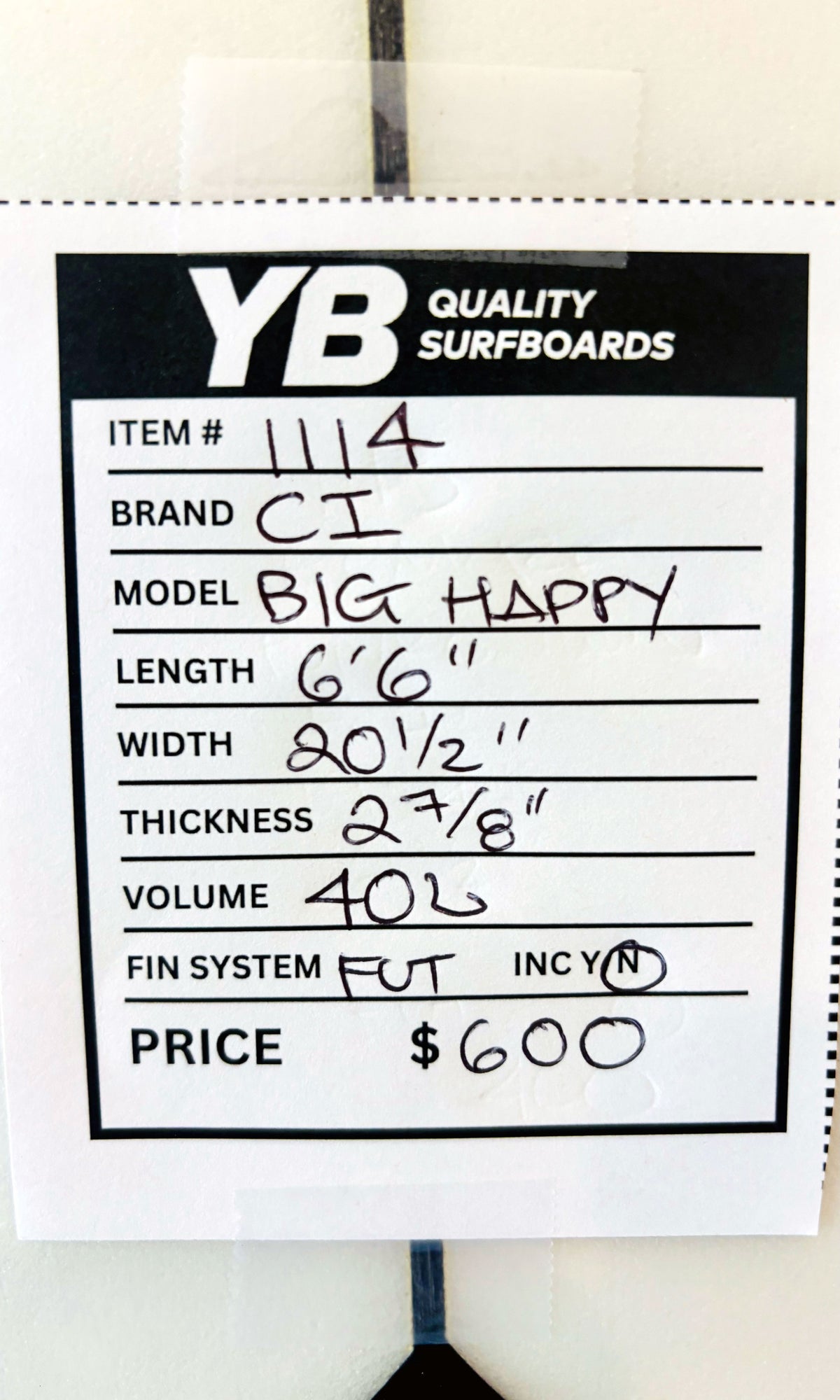 Channel Islands 6'6" 40L Big Happy Used Surfboard