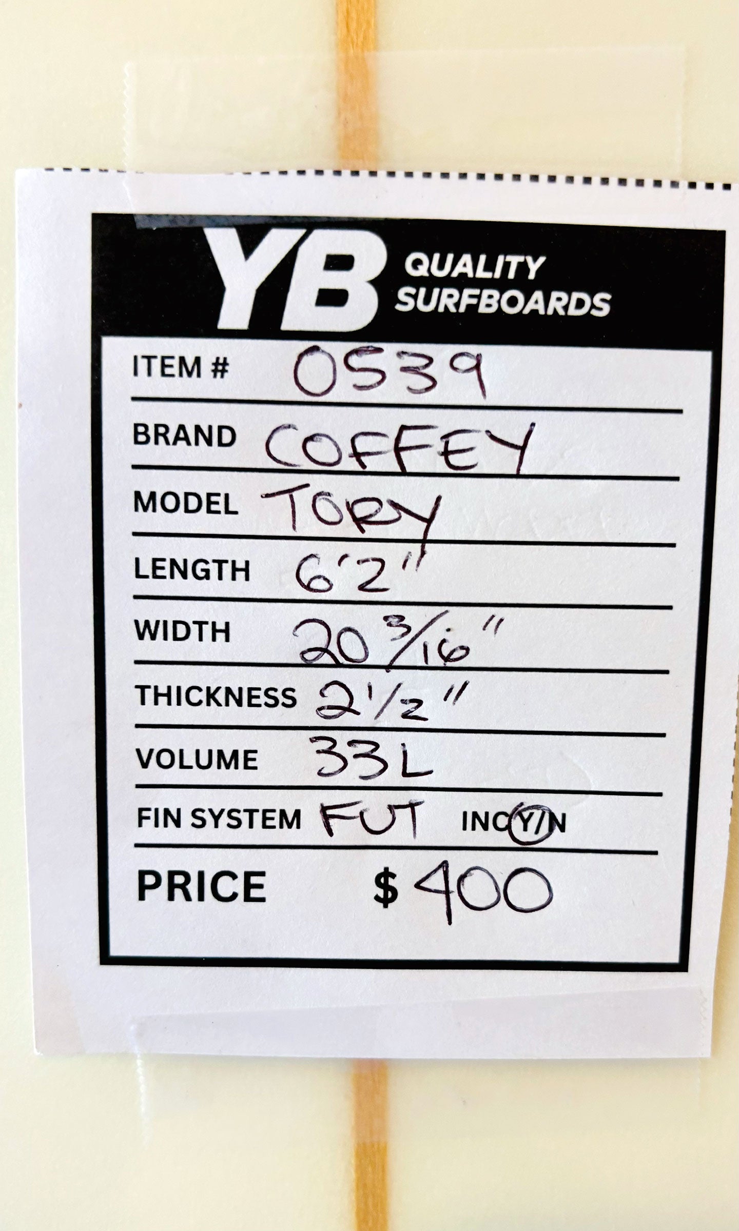Ward Coffey 6'2" 33L Double Bump Surfboard