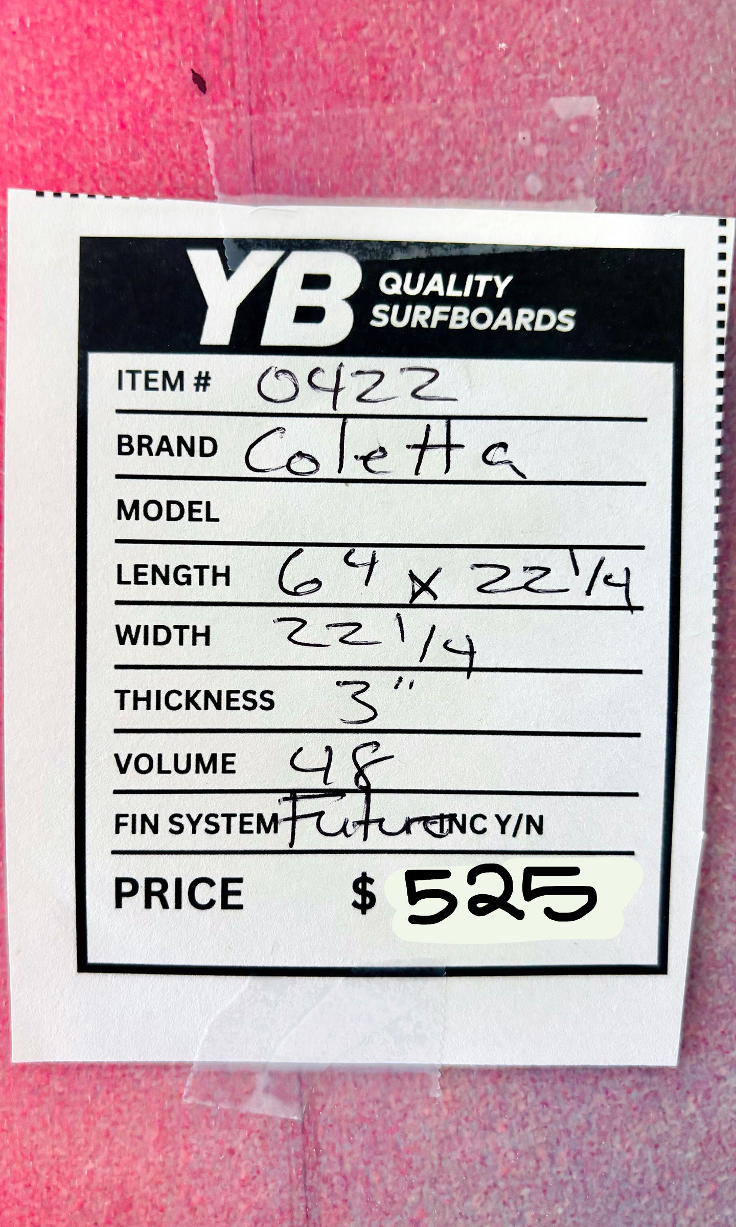 Steve Coletta 6'4" 48L Surfboard