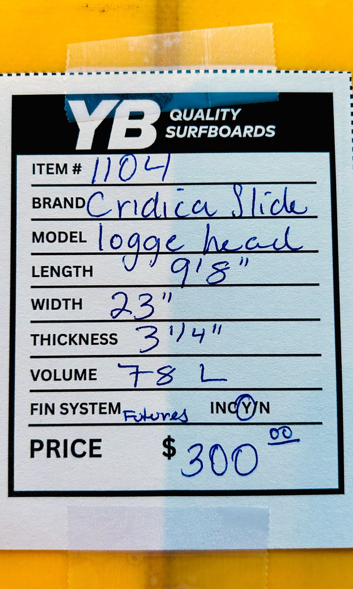 Critical Slide 9'8" 78L Logger Head Used Longboard
