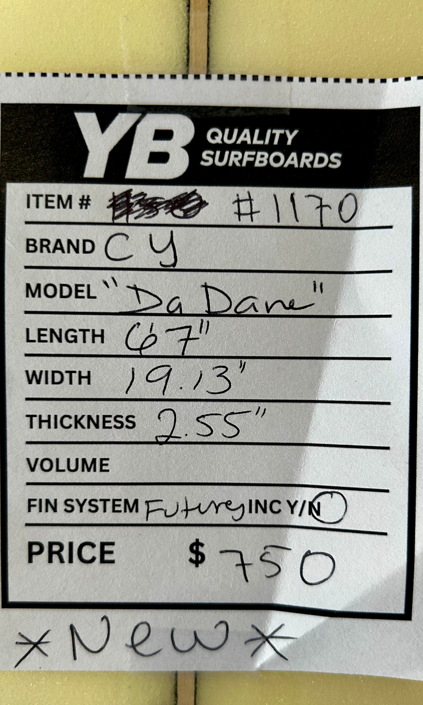 Craig Young 6'7" Da Dane Model New Surfboard