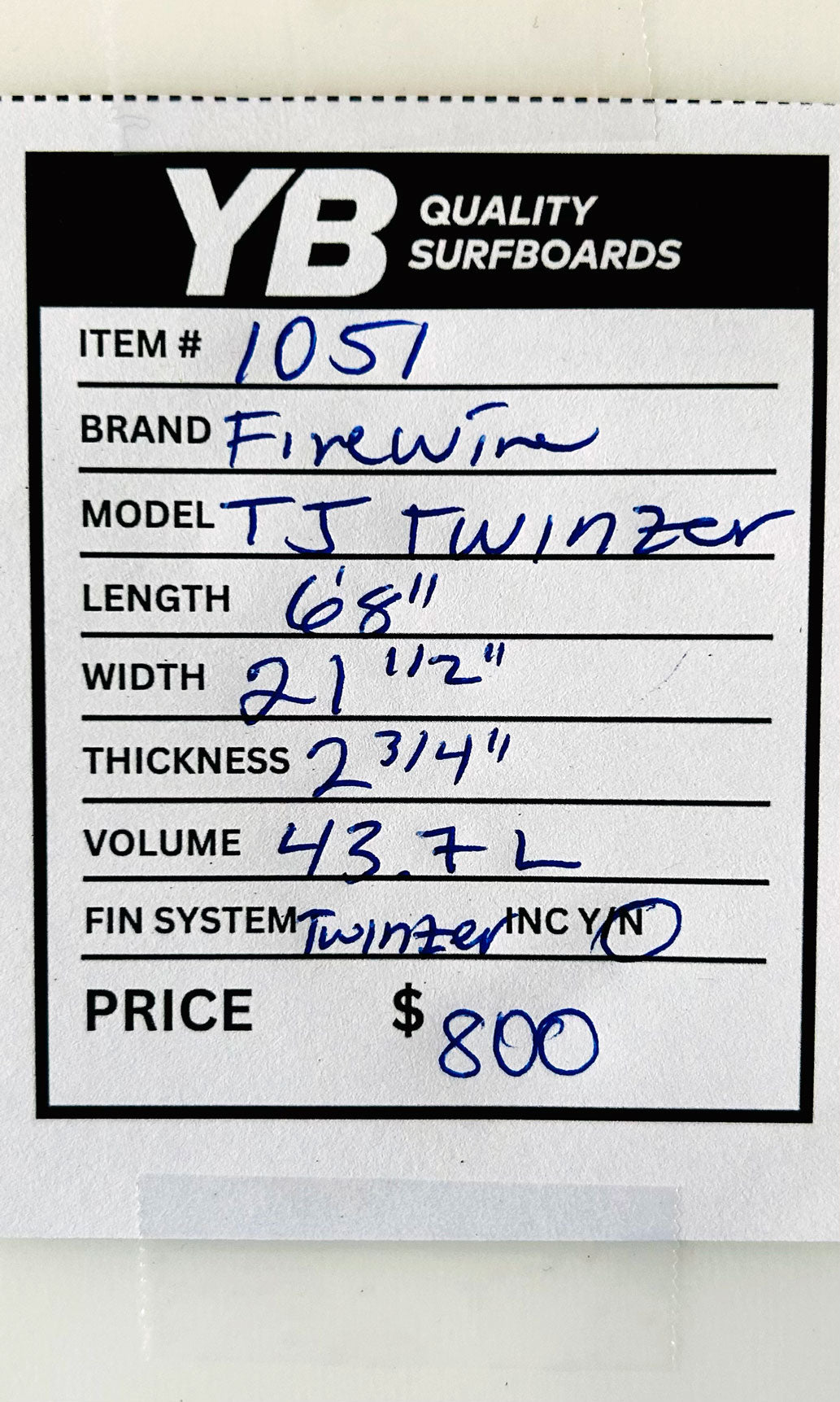 Firewire 6'8" 43.7L TJ Twinzer Used Surfboard