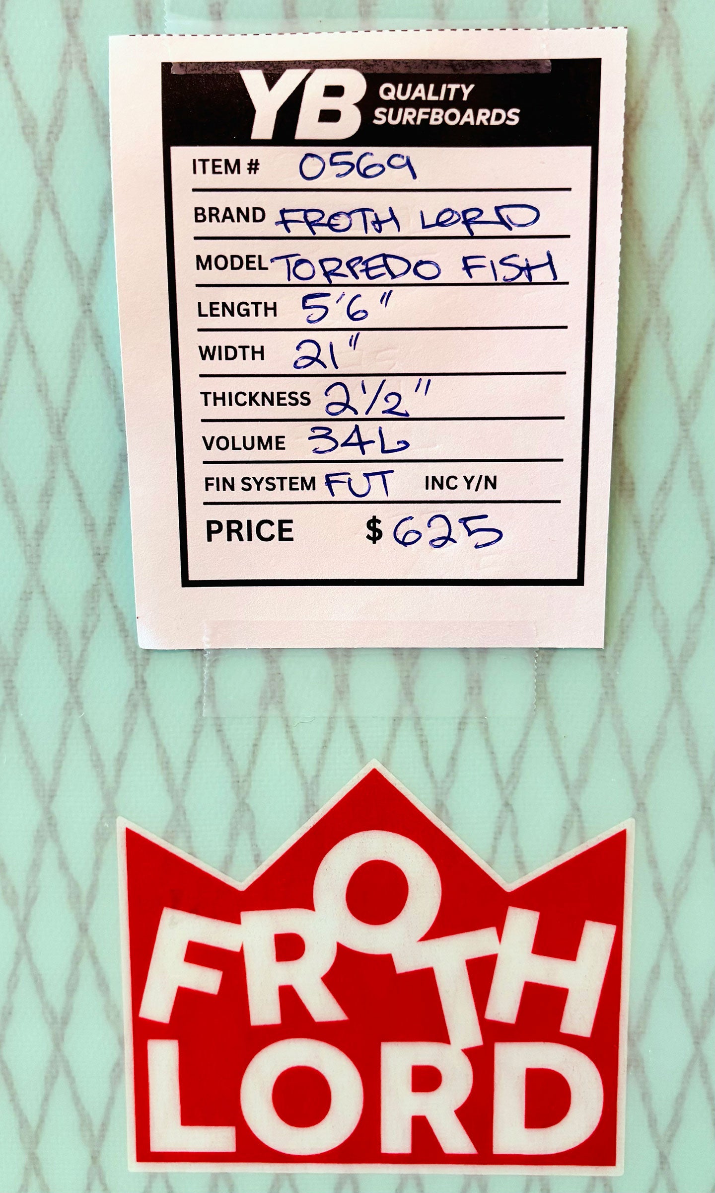 Froth Lord 5'6" 34L Torpedo Fish Surfboard