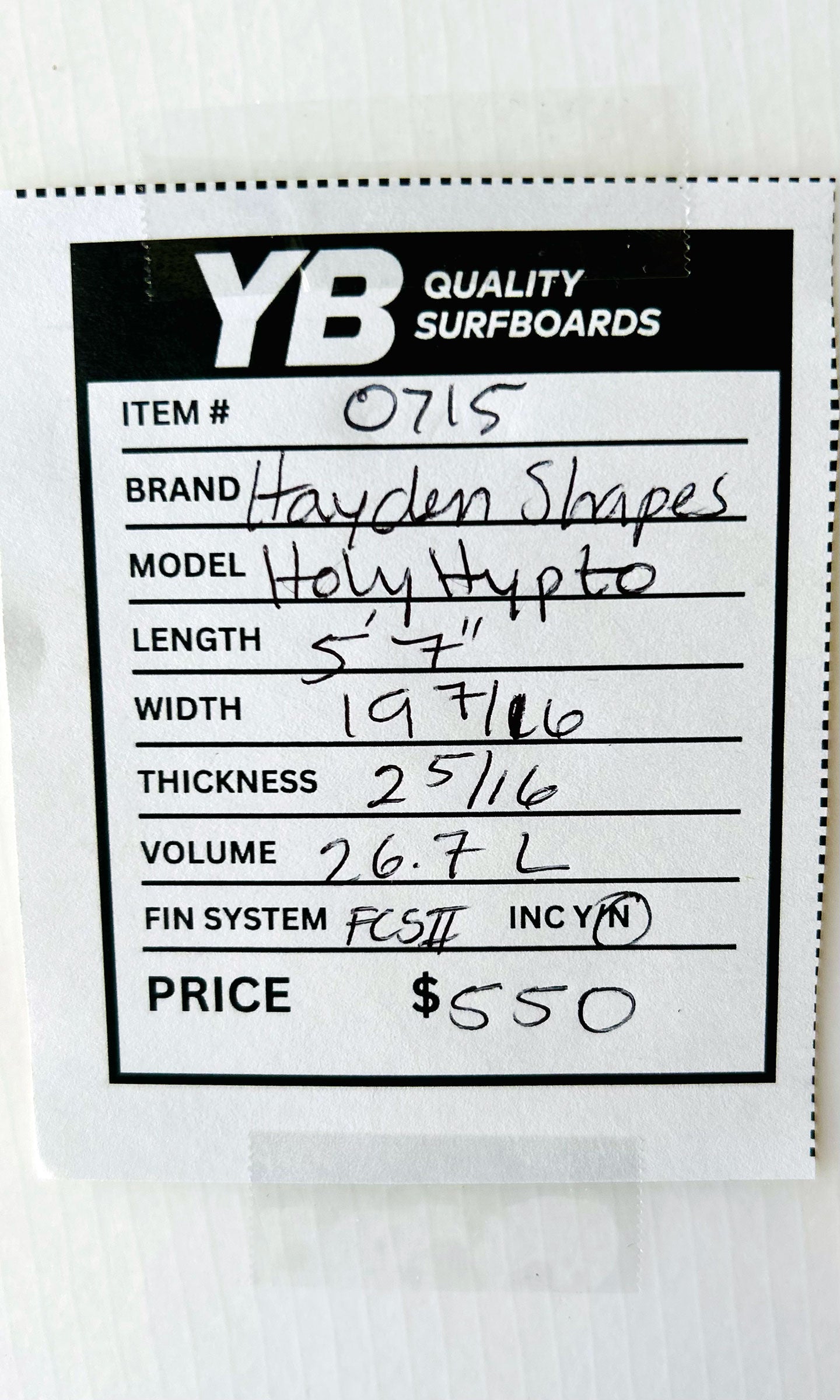 Hayden Shapes 5'7" 26.7L Holy Hypto Used Surfboard