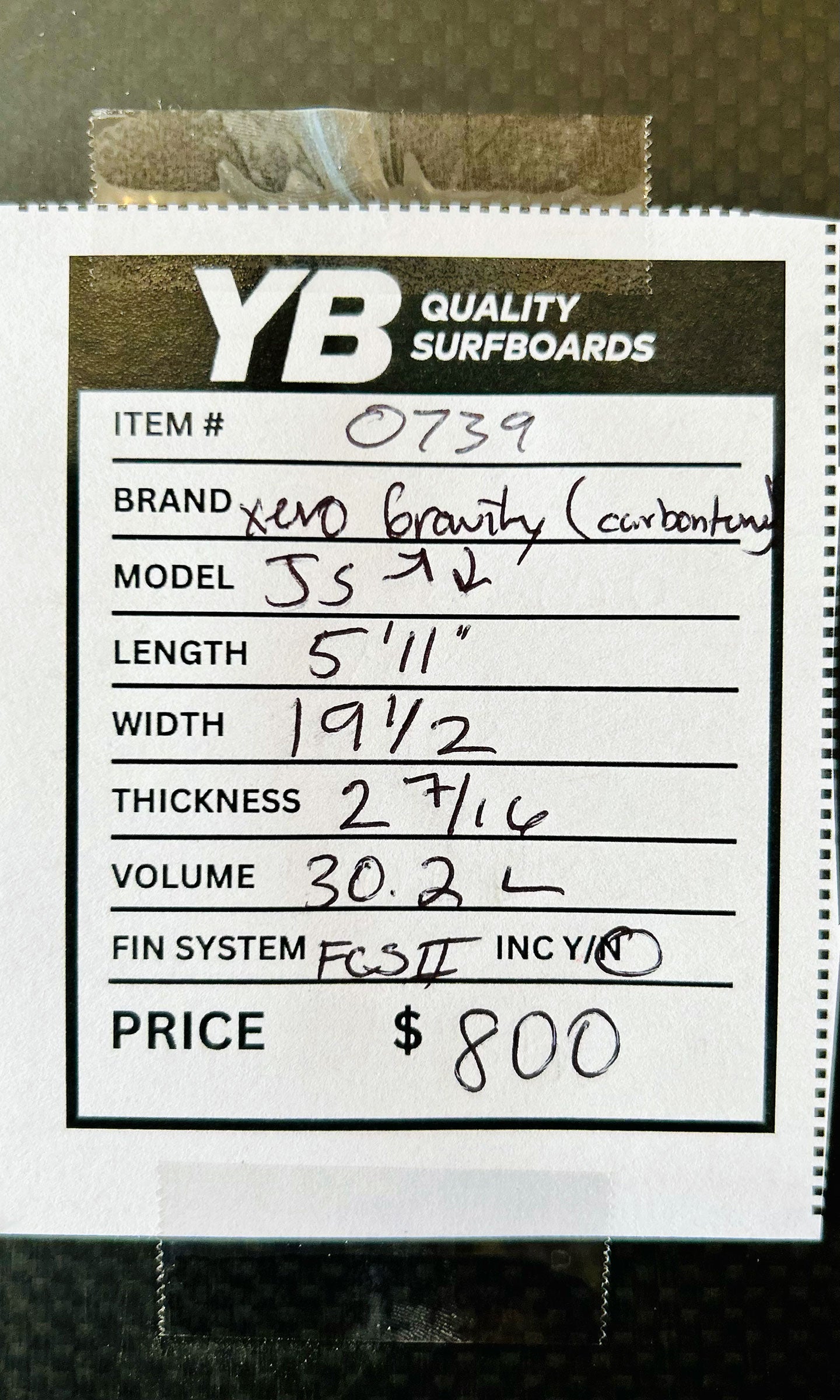 JS 5'11" 30.2L Xero Gravity Used Surfboard