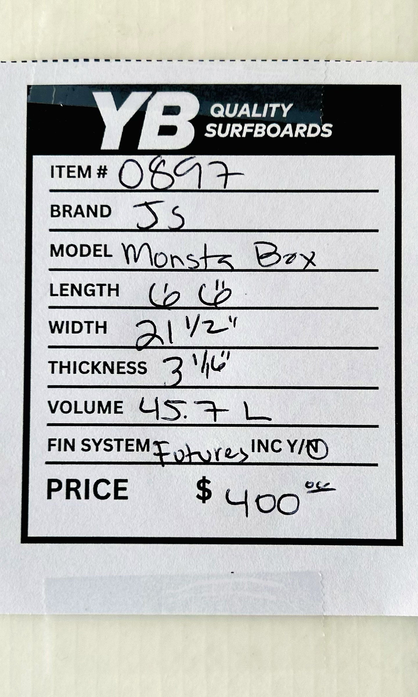 JS 6'6" 45.7L Monsta Box Used Surfboard