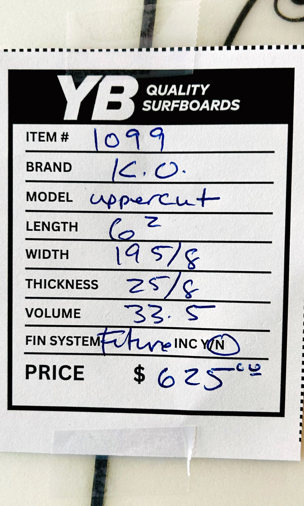 KO 6'2" 33.5L Uppercut Used Surfboard