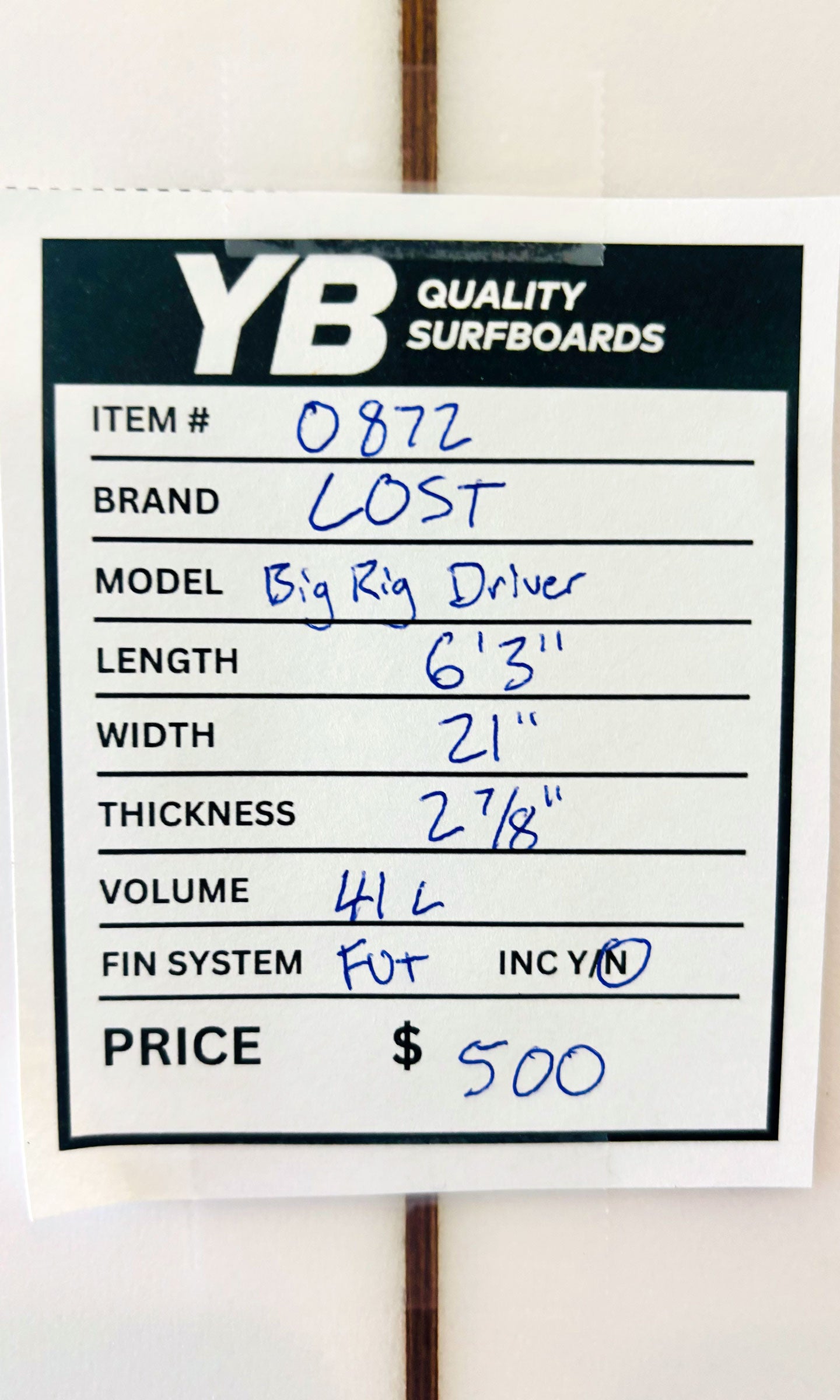 Lost 6'3" 41L Big Rig Driver Used Surfboard