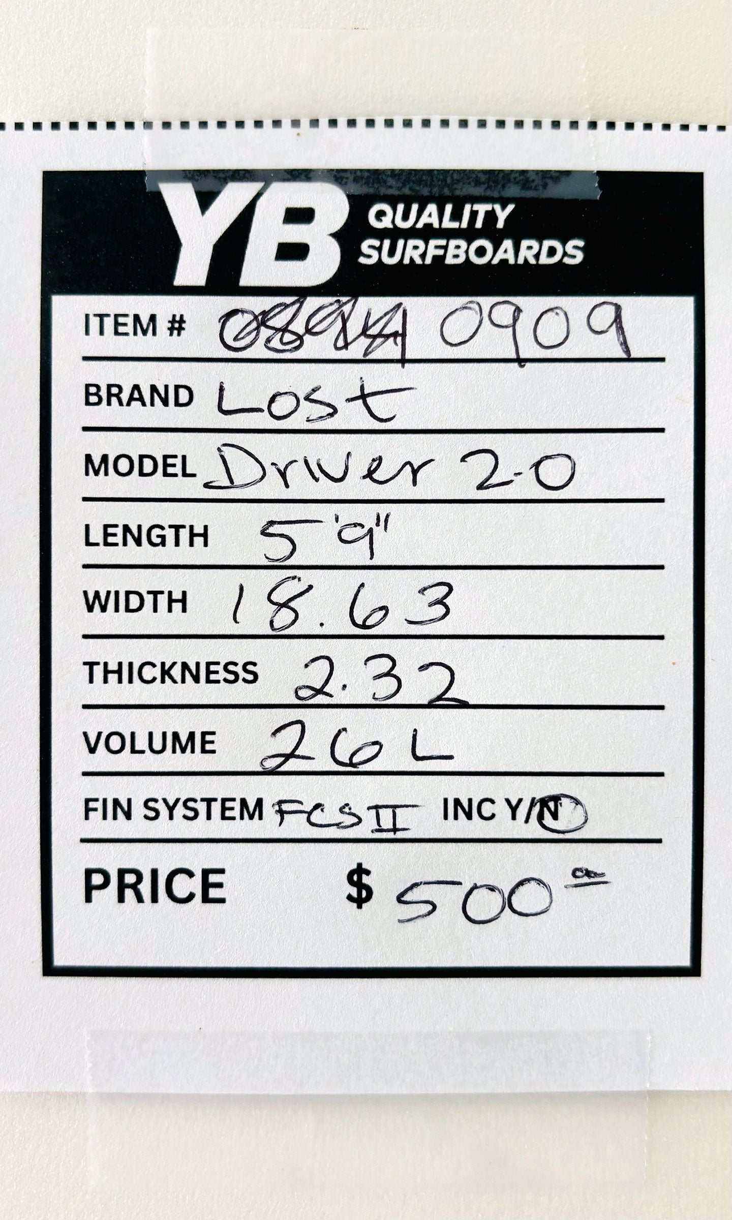 Lost 5'9" 26L Driver 2.0 Used Surfboard