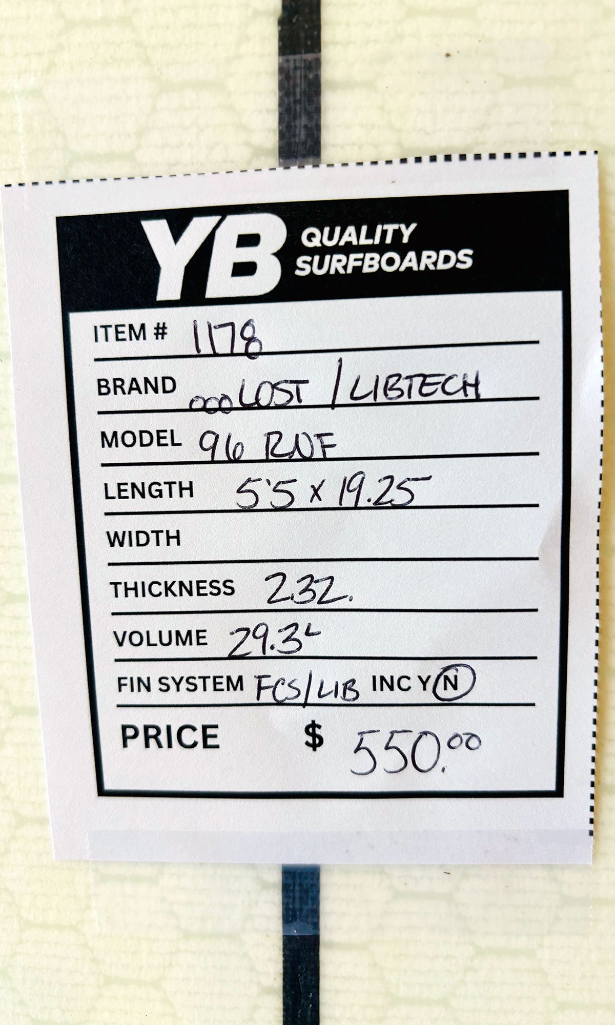 Lost 5'5" 29.3L 96 RNF Used Surfboard