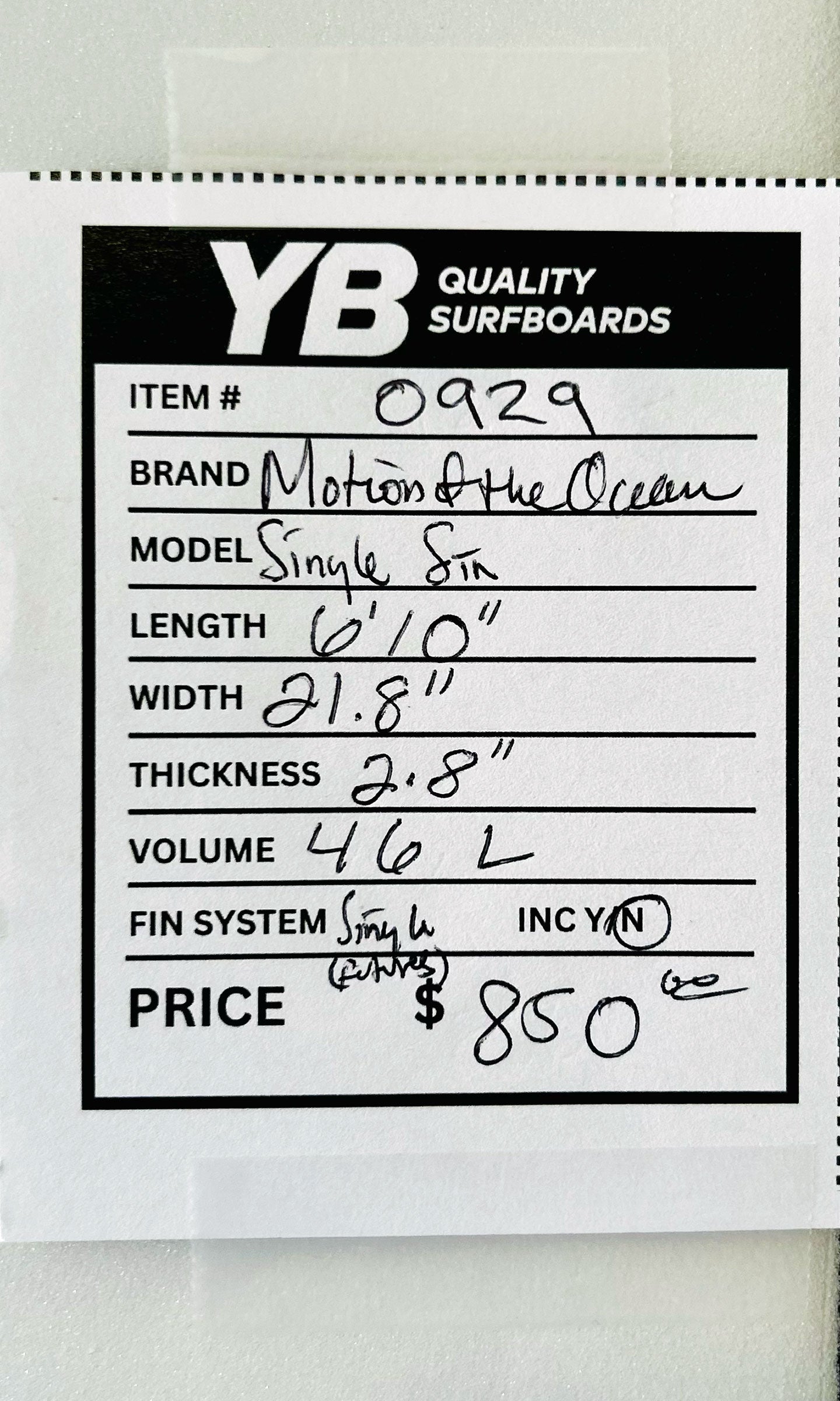 Motion of the Ocean 6'10" 46L Single Fin Egg New Surfboard