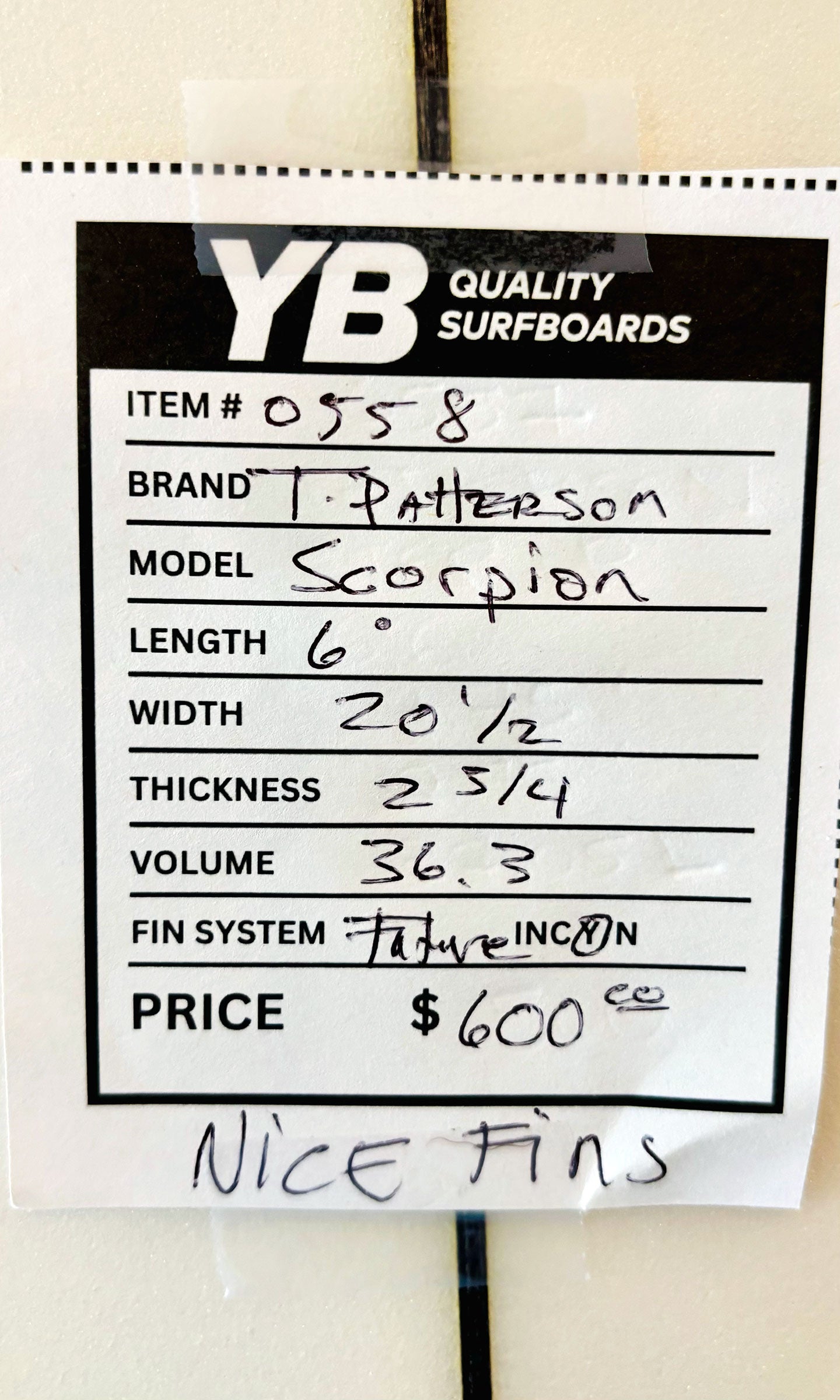 Patterson 6'0" 36.3L Scorpion Surfboard
