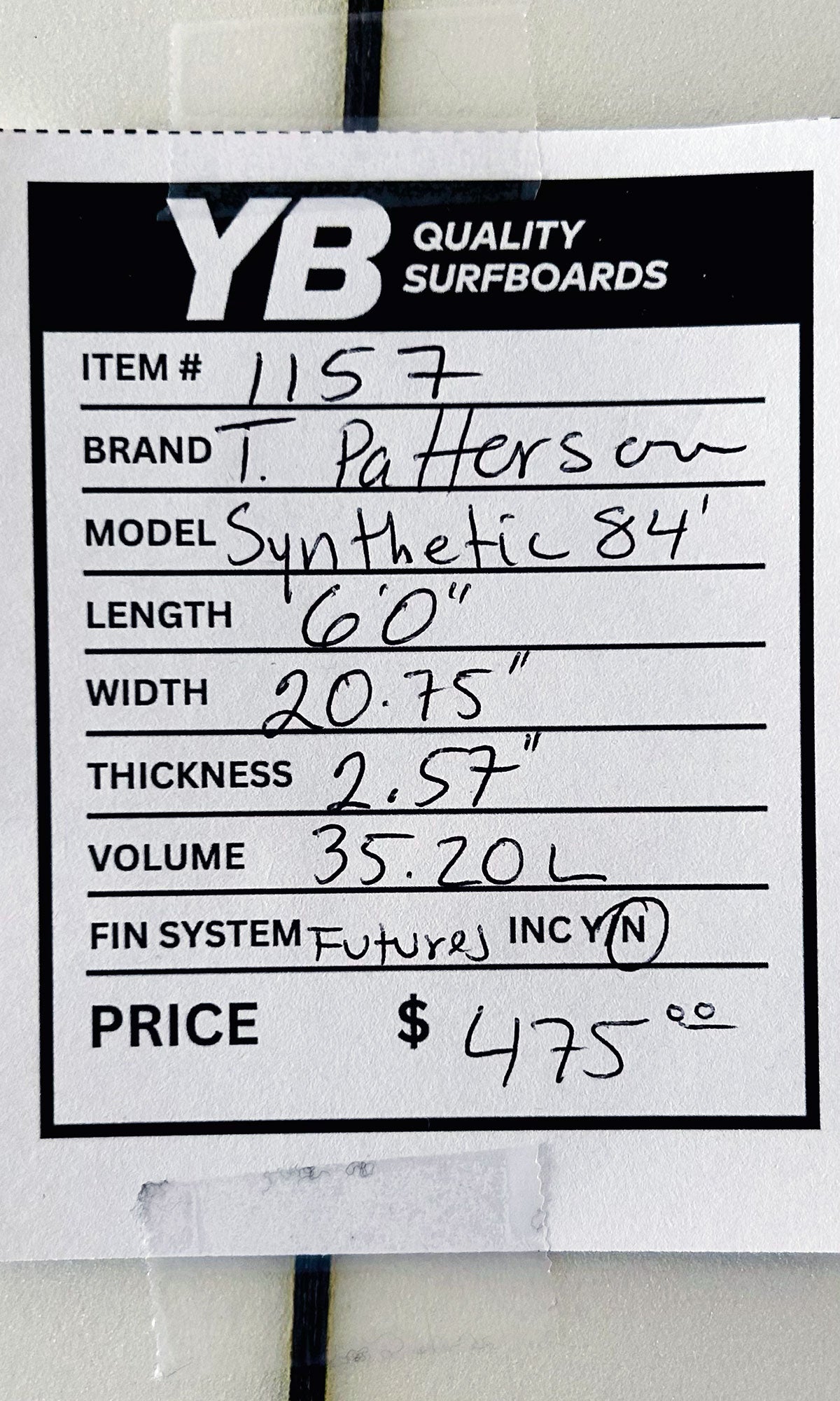 Patterson 6'0" 35.2L Synthetic 84 Used Surfboard