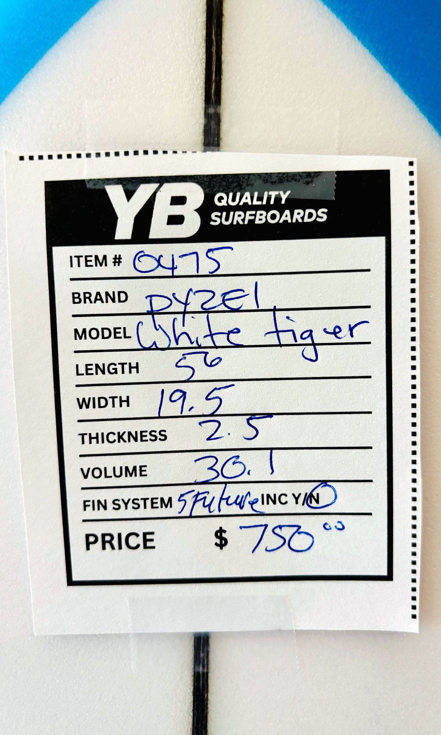 Pyzel 5'6" 30.1L White Tiger Surfboard