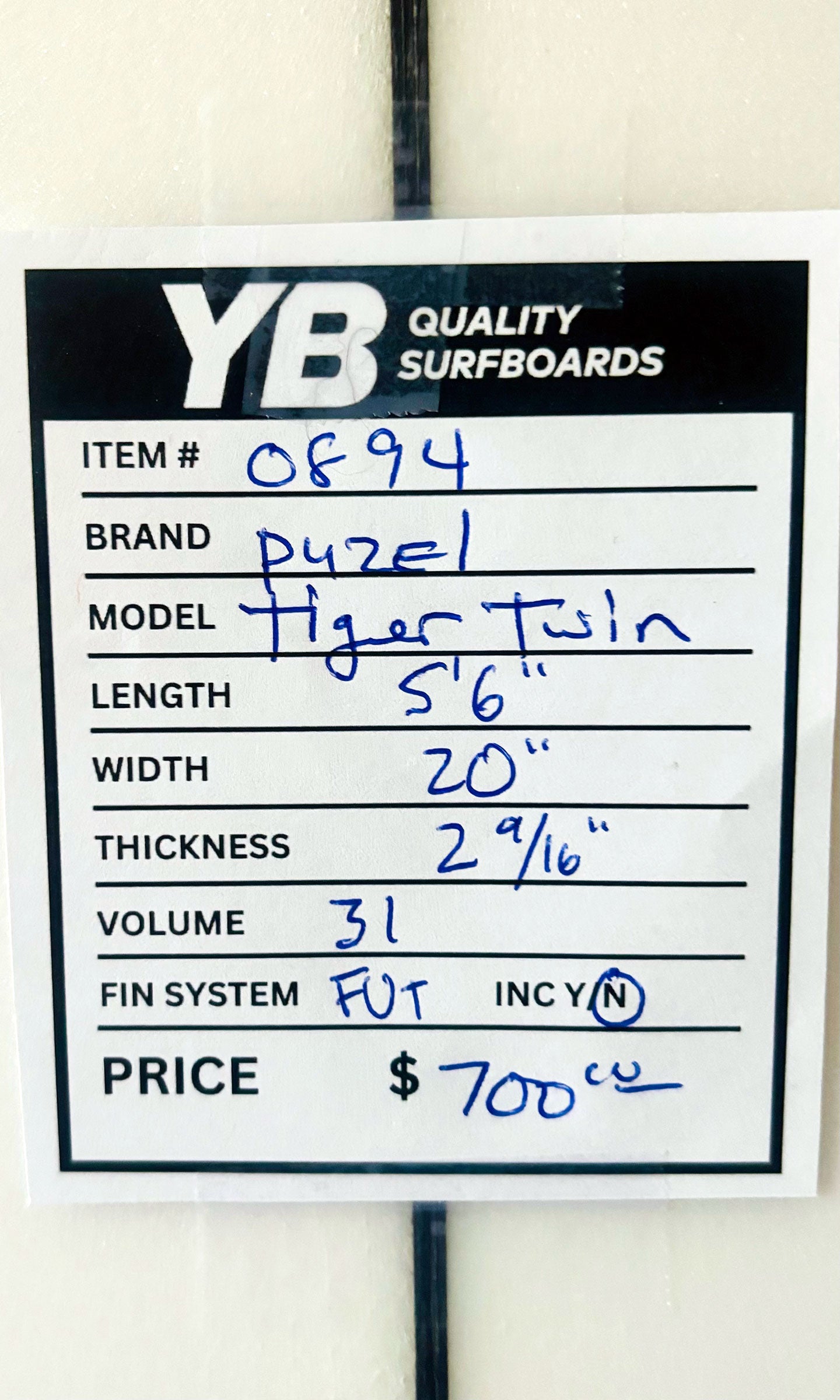 Pyzel 5'6" 31L Tiger Twin Used Surfboard
