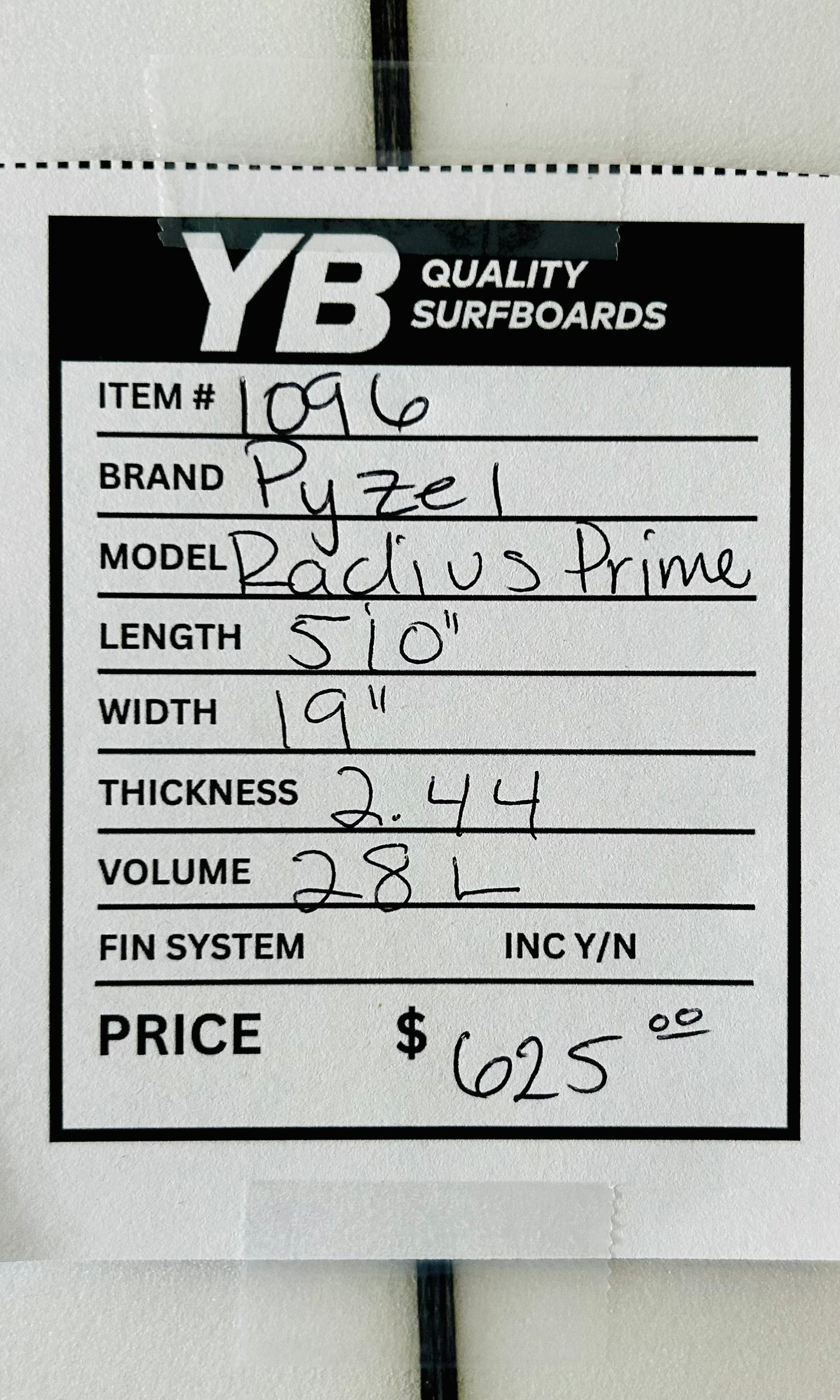 Pyzel 5'10" 28L Radius Prime Used Surfboard