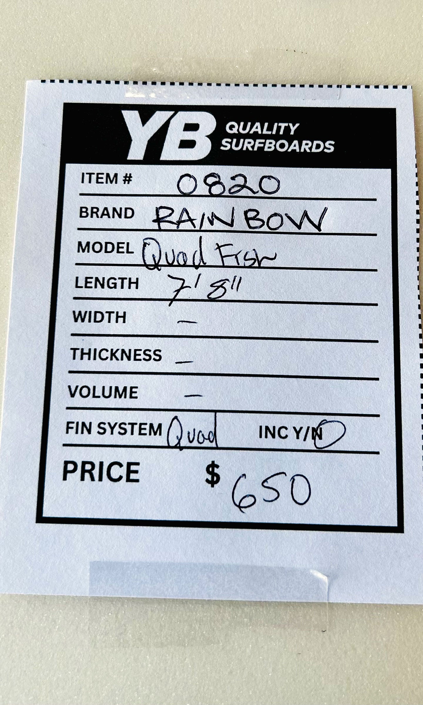 Rainbow 7'8" Quad Fish Big Guy Used Surfboard