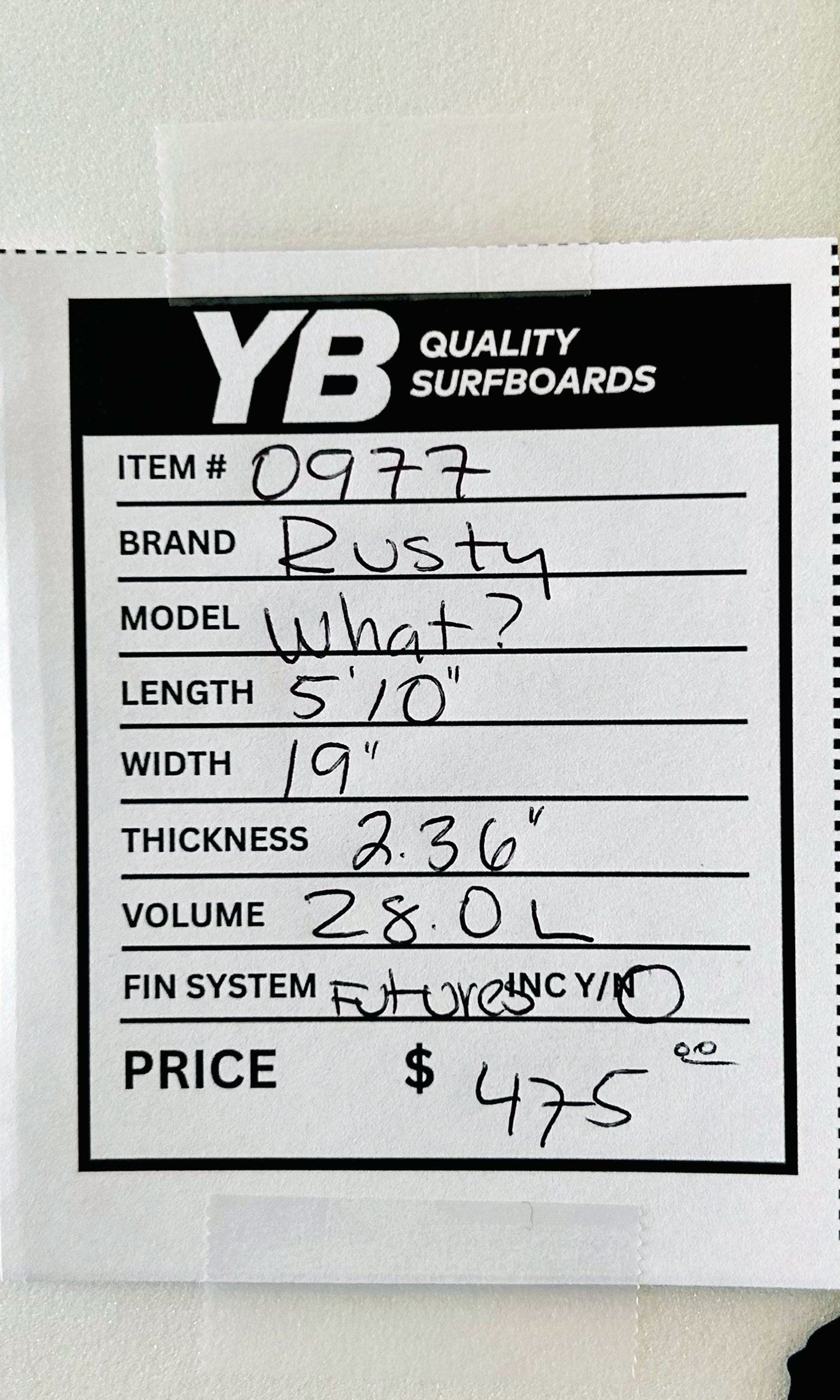 Rusty 5'10" 28L What Used Surfboard