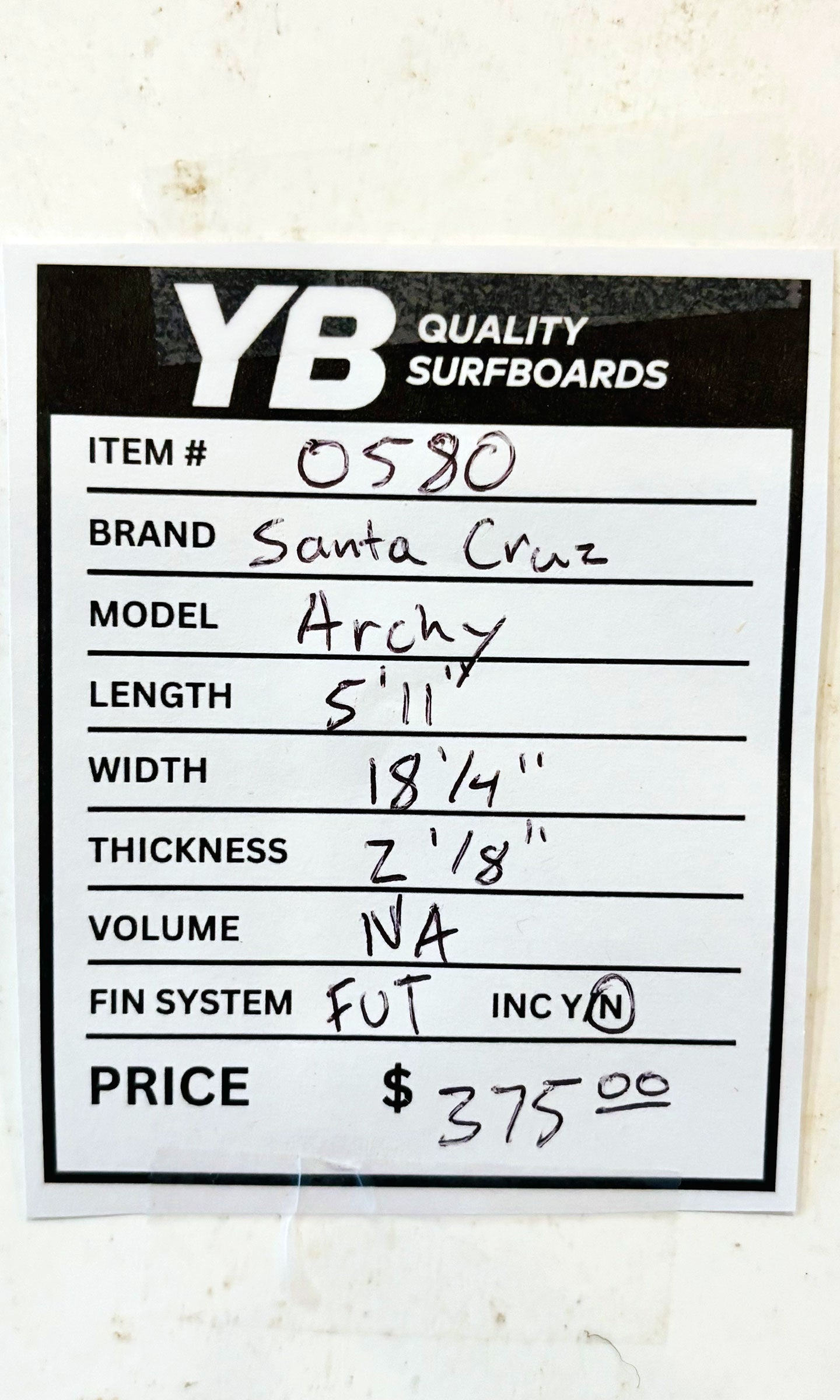 Santa Cruz Surfboards 5'11" 27L Archy Model Surfboard