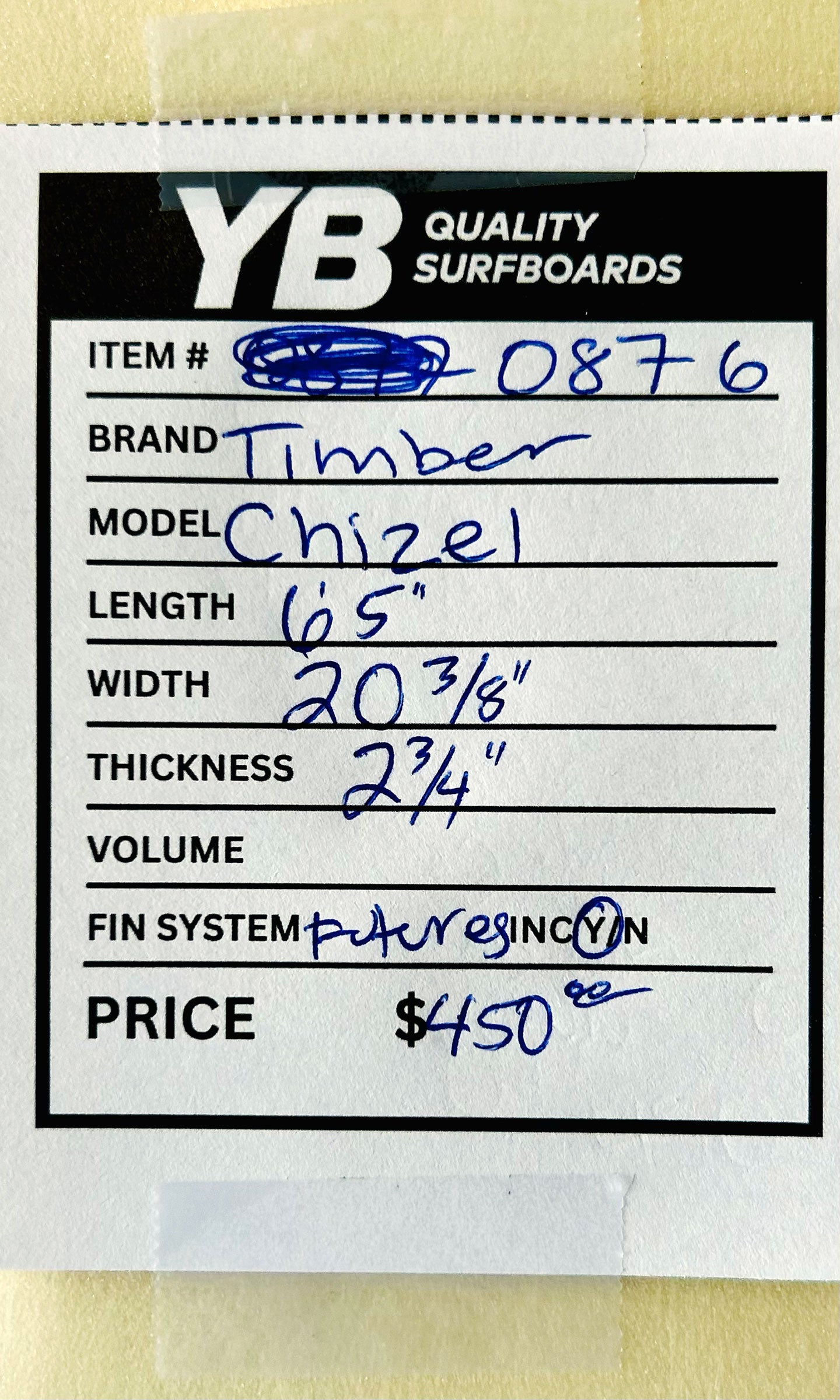 Timber 6'5" Chizel Used Surfboard