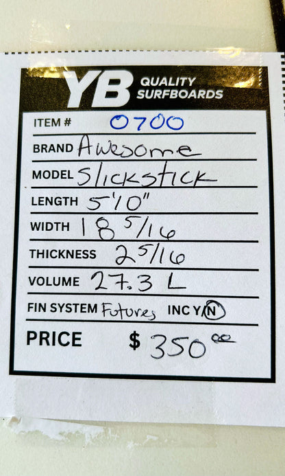 Awesome 5'10" 27.3L Slickstick Used Surfboard