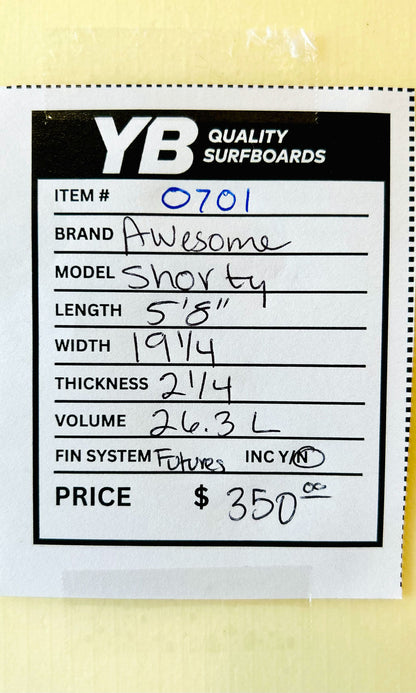 Awesome 5'8" 26.3L Shorty Used Surfboard