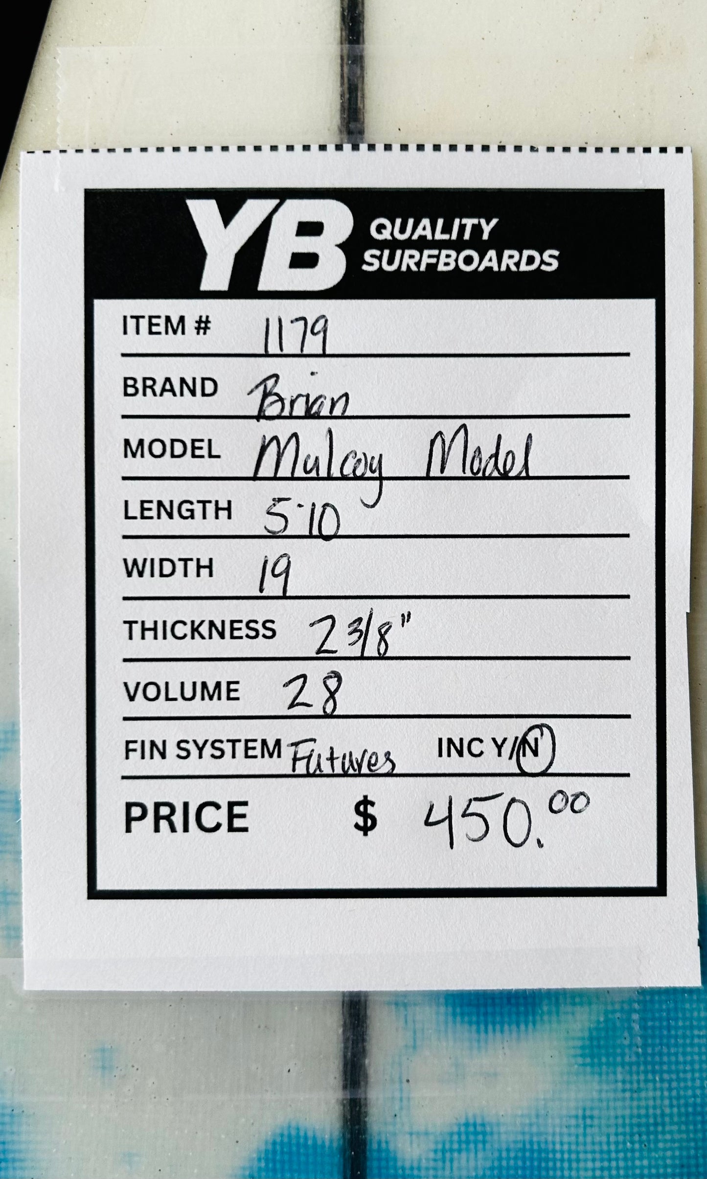 Brian 5'10" 28L Mulcoy Model Used Surfboard