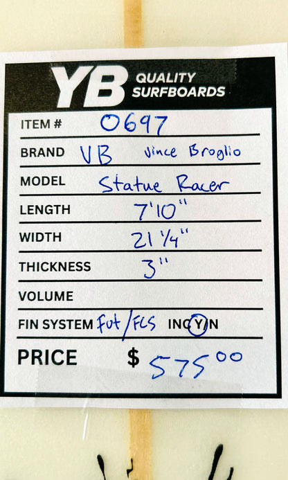 Vince Broglio 7'10" Statue Racer Twinzer Used Surfboard