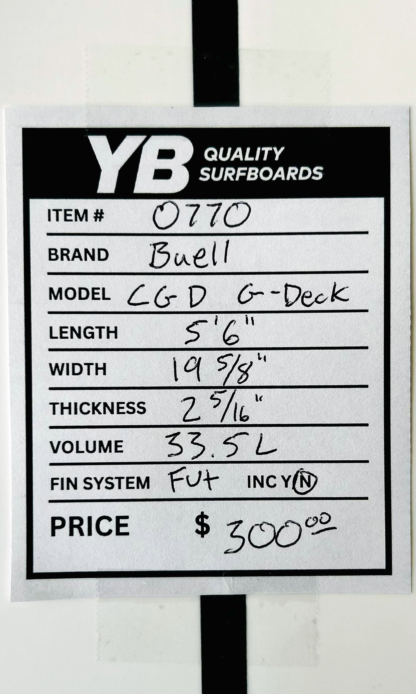 Buell 5'6" CGD G-Deck Used Surfboard