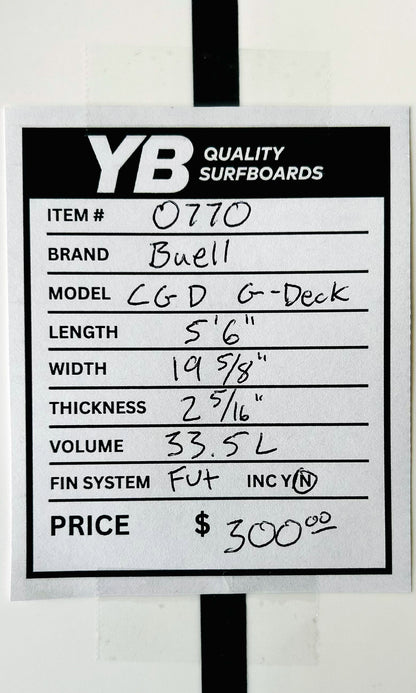 Buell 5'6" CGD G-Deck Used Surfboard