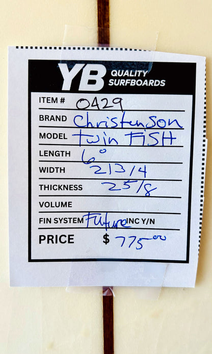 Christenson 6'0" 36L Twin fish Surfboard