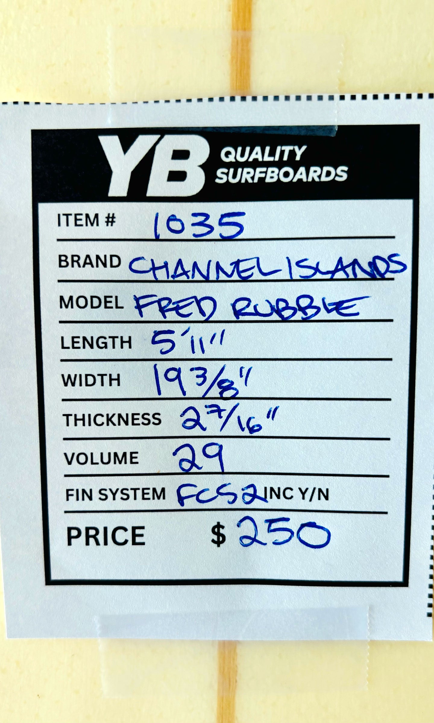 Channel Islands 5'11" 29L Fred Rubble Used Surfboard