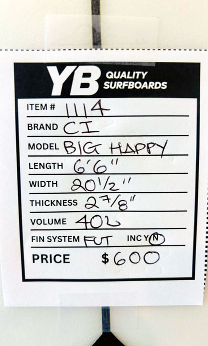 Channel Islands 6'6" 40L Big Happy Used Surfboard