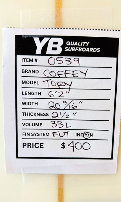 Ward Coffey 6'2" 33L Double Bump Surfboard