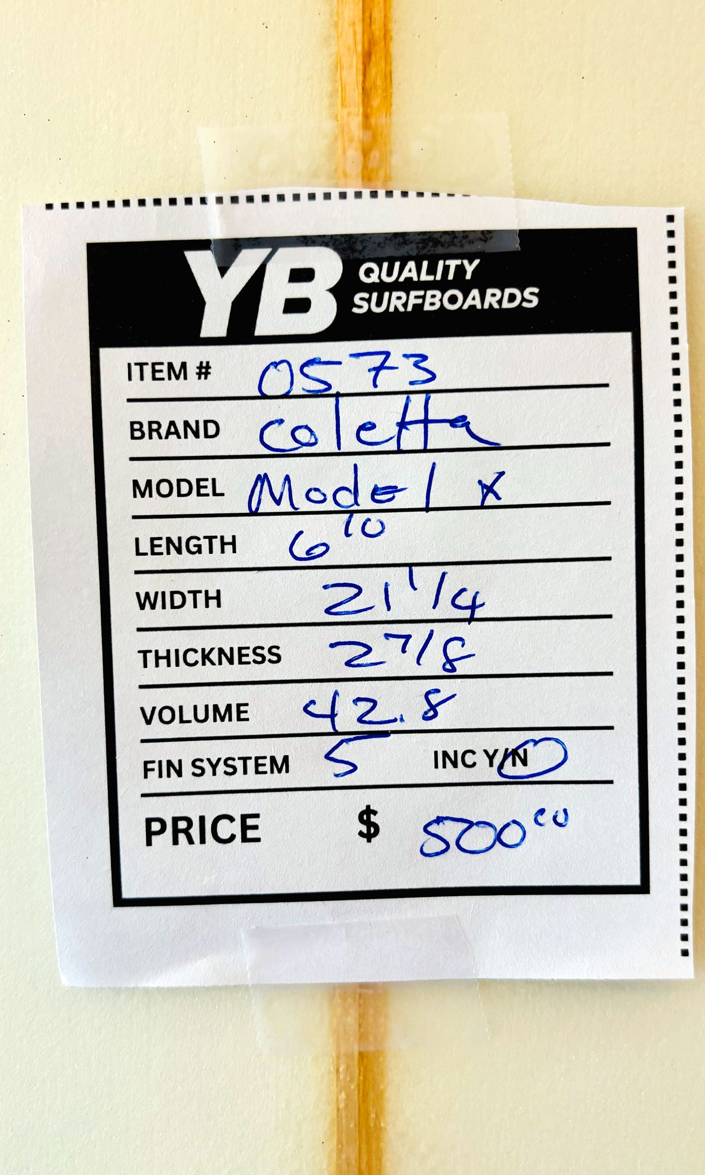 Coletta 6'10" 42.8L Model X Surfboard