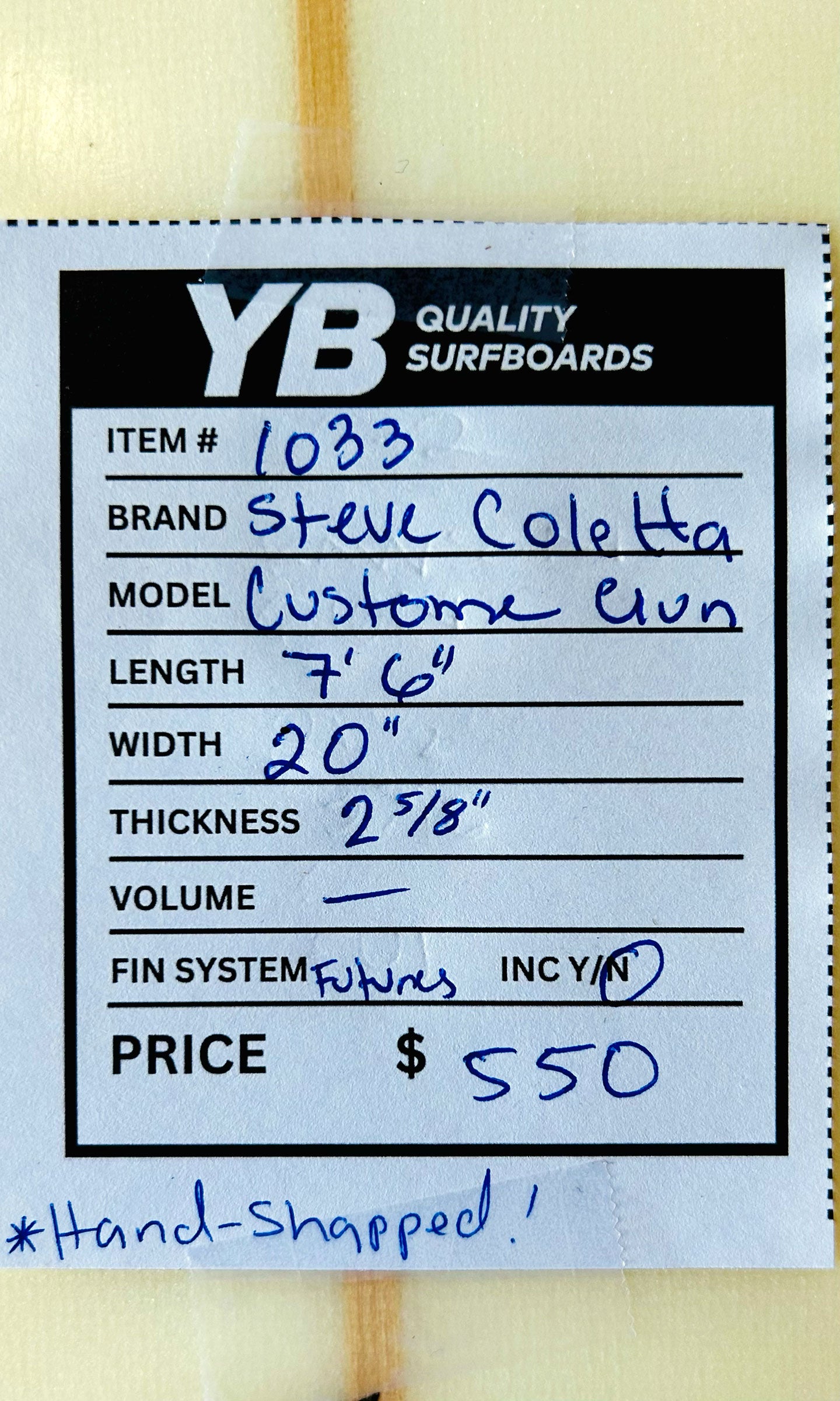 Steve Coletta 7'6" Custom Gun Used Surfboard