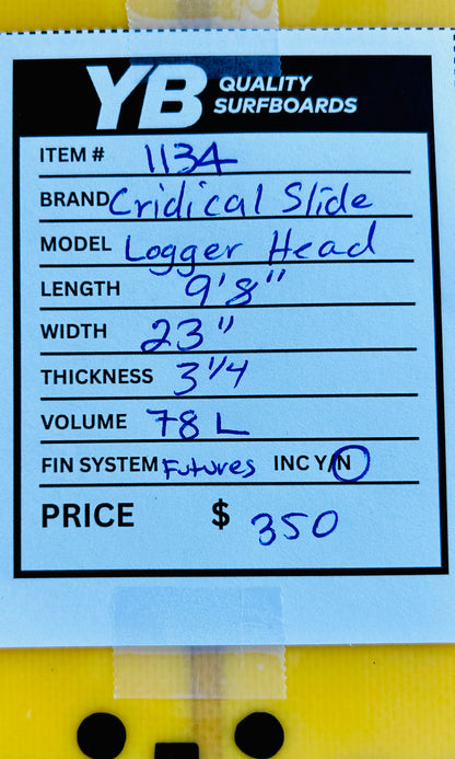 Critical Slide 9'8" 78L Logger Head Used Longboard