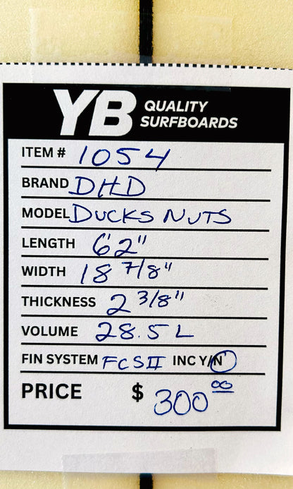 DHD 6'2" 28.5L Duck Nuts Used Surfboard