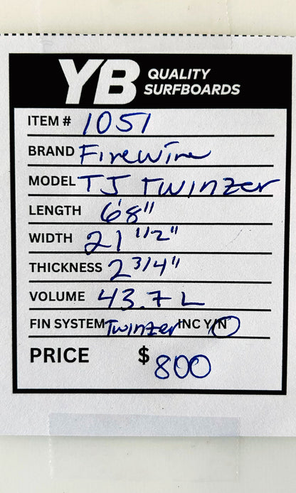 Firewire 6'8" 43.7L TJ Twinzer Used Surfboard