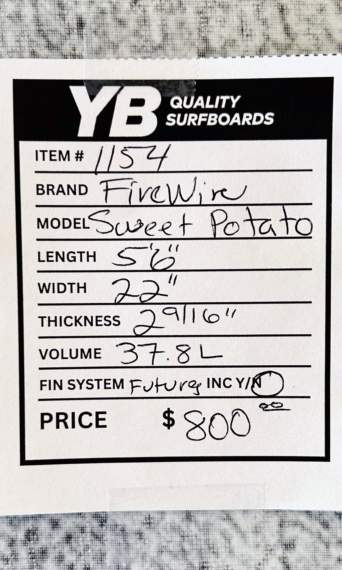 Firewire 5'6" 37.8L Sweet Potato Used Surfboard