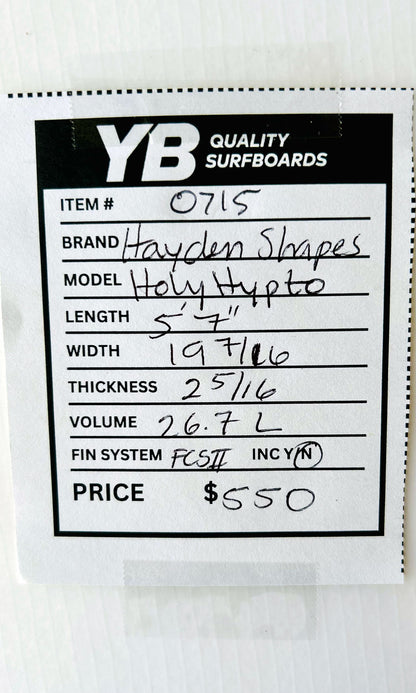 Hayden Shapes 5'7" 26.7L Holy Hypto Used Surfboard