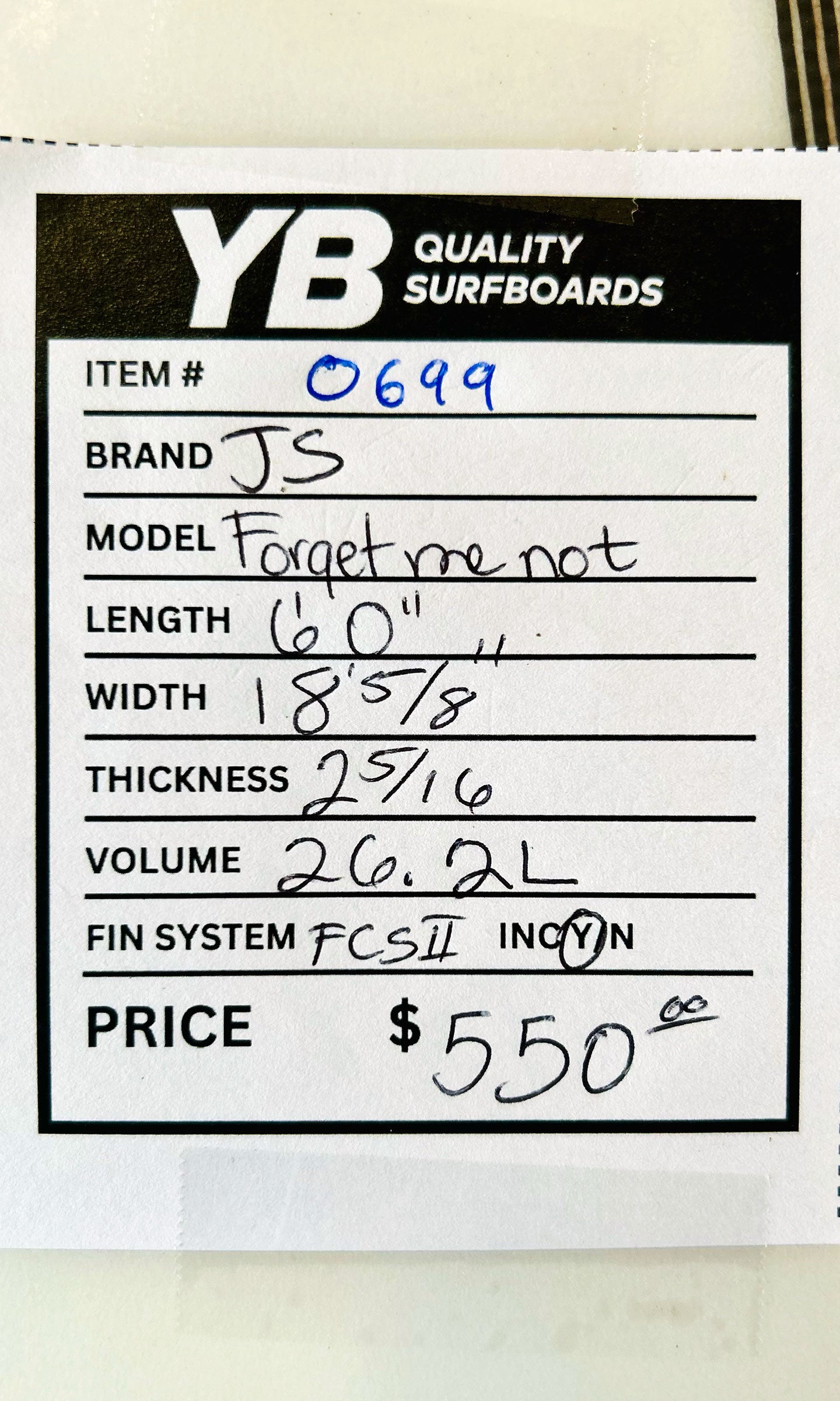 JS 6'0" 26.2L Forget Me Not Used Surfboard