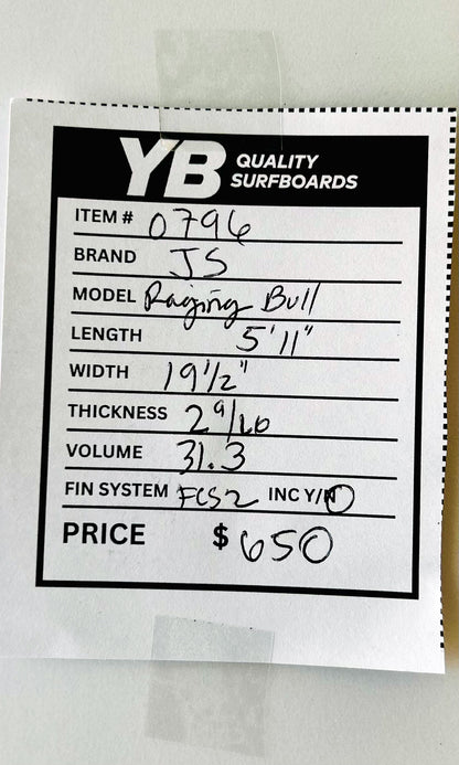 JS 5'11" 31.3L Raging Bull Used Surfboard