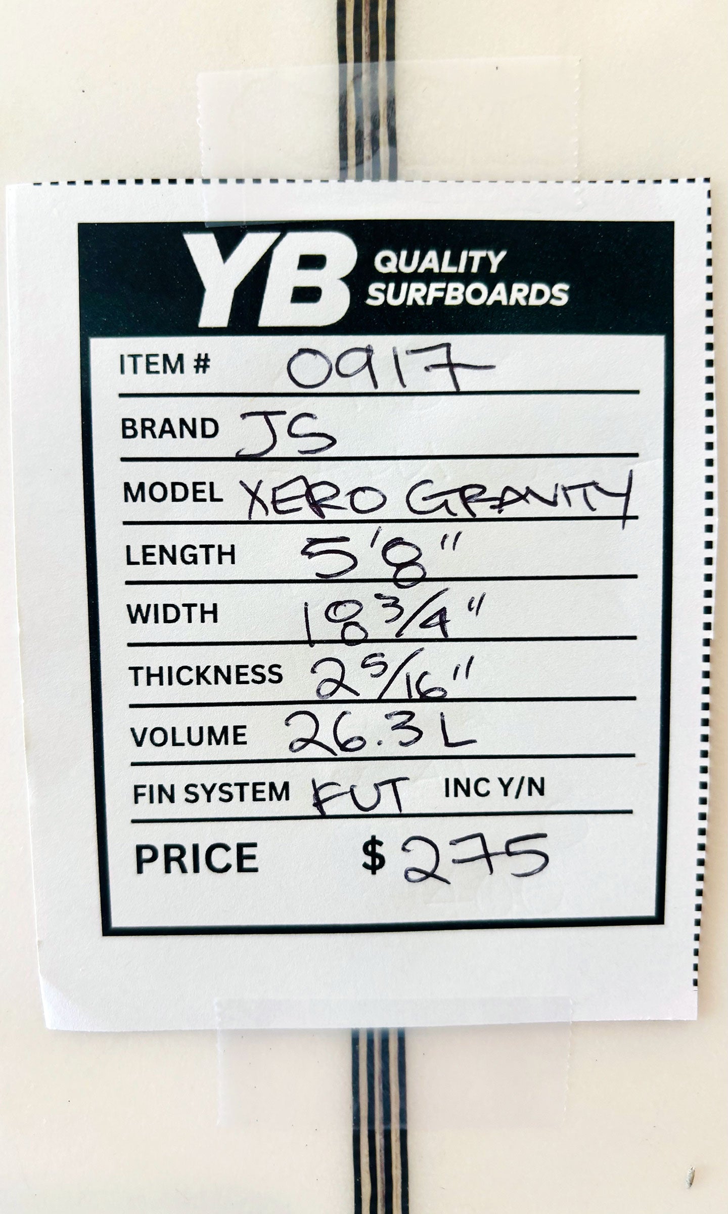 JS 5'8" 26.3L Xero Gravity Used Surfboard
