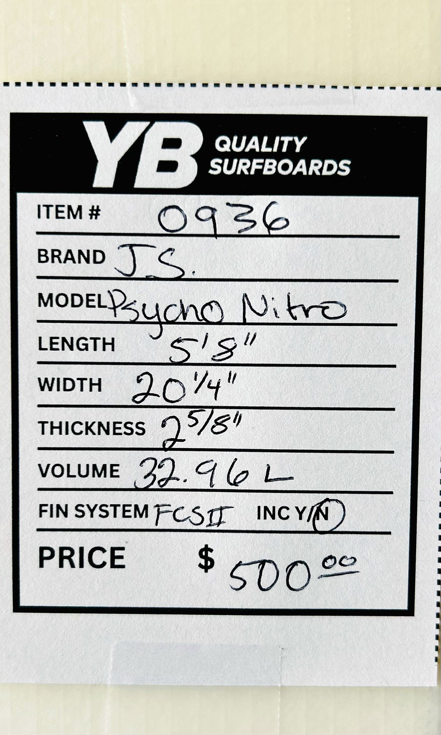 JS 5'8" 33L Psycho Nitro Used Surfboard