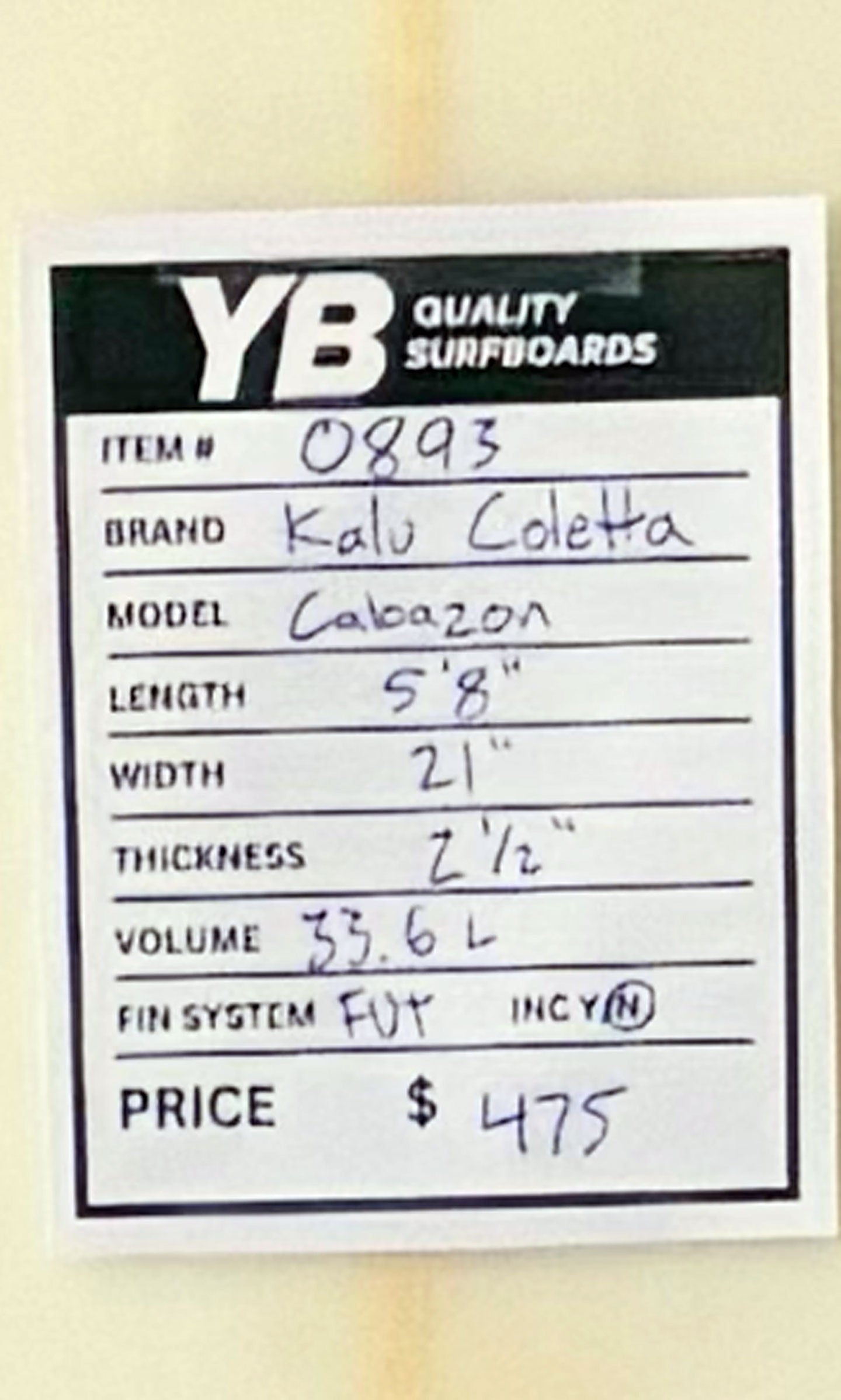 Kalu Coletta 5'8" 33.6L Cabezon Used Surfboard