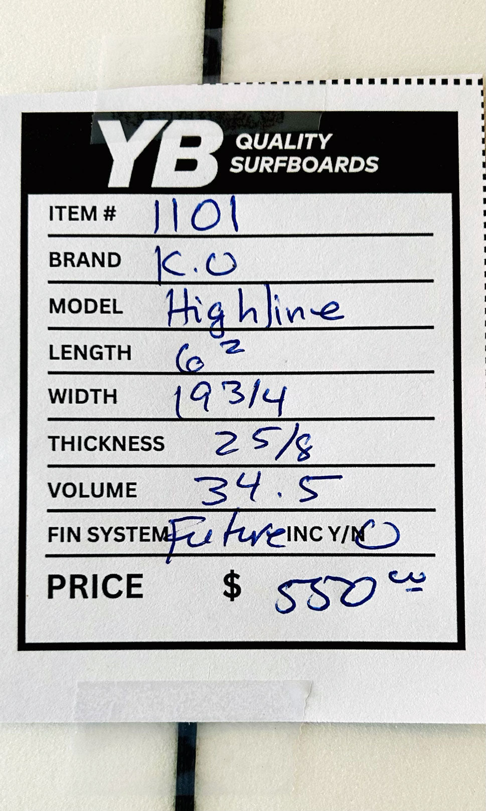 KO 6'2" 34.5L Highline Used Surfboard